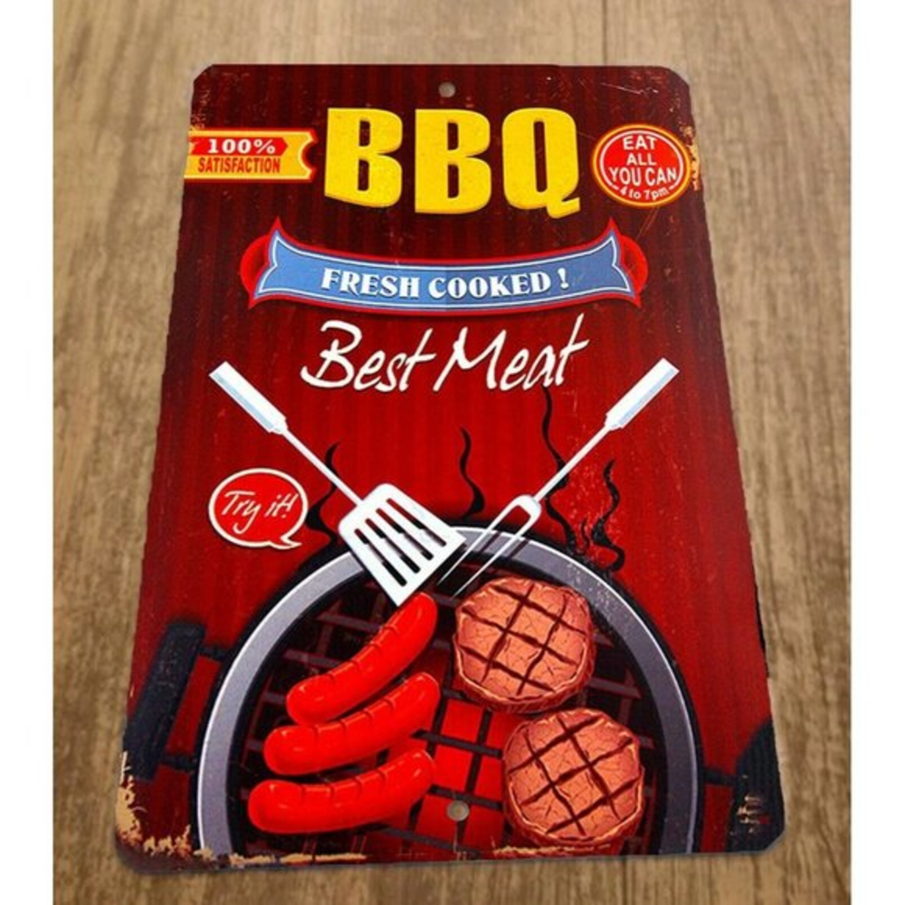 BBQ Fresh‎ Cooked Best Meat Grilling 8x12 Metal Wall Vintage Misc Poster Sign